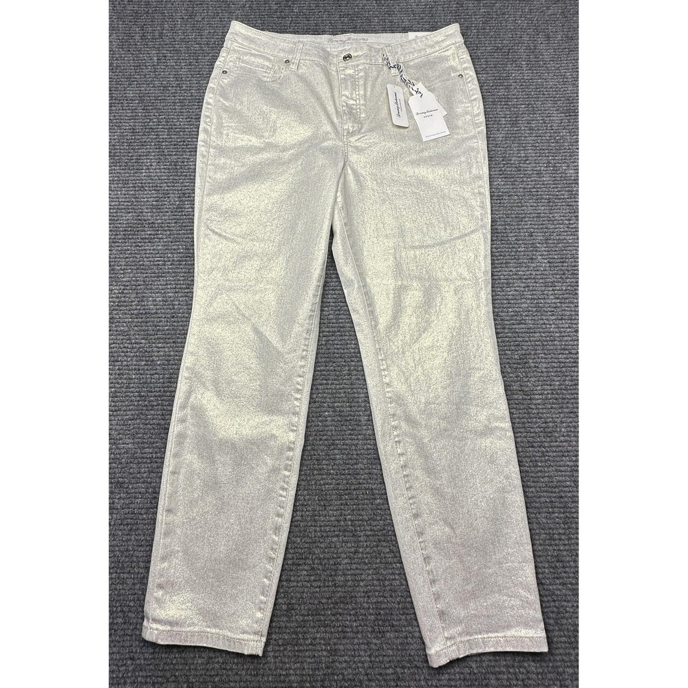 Tommy Bahama Metallic Denim Jeans Womens 14 Gold High Rise Ankle Stretch 34x27